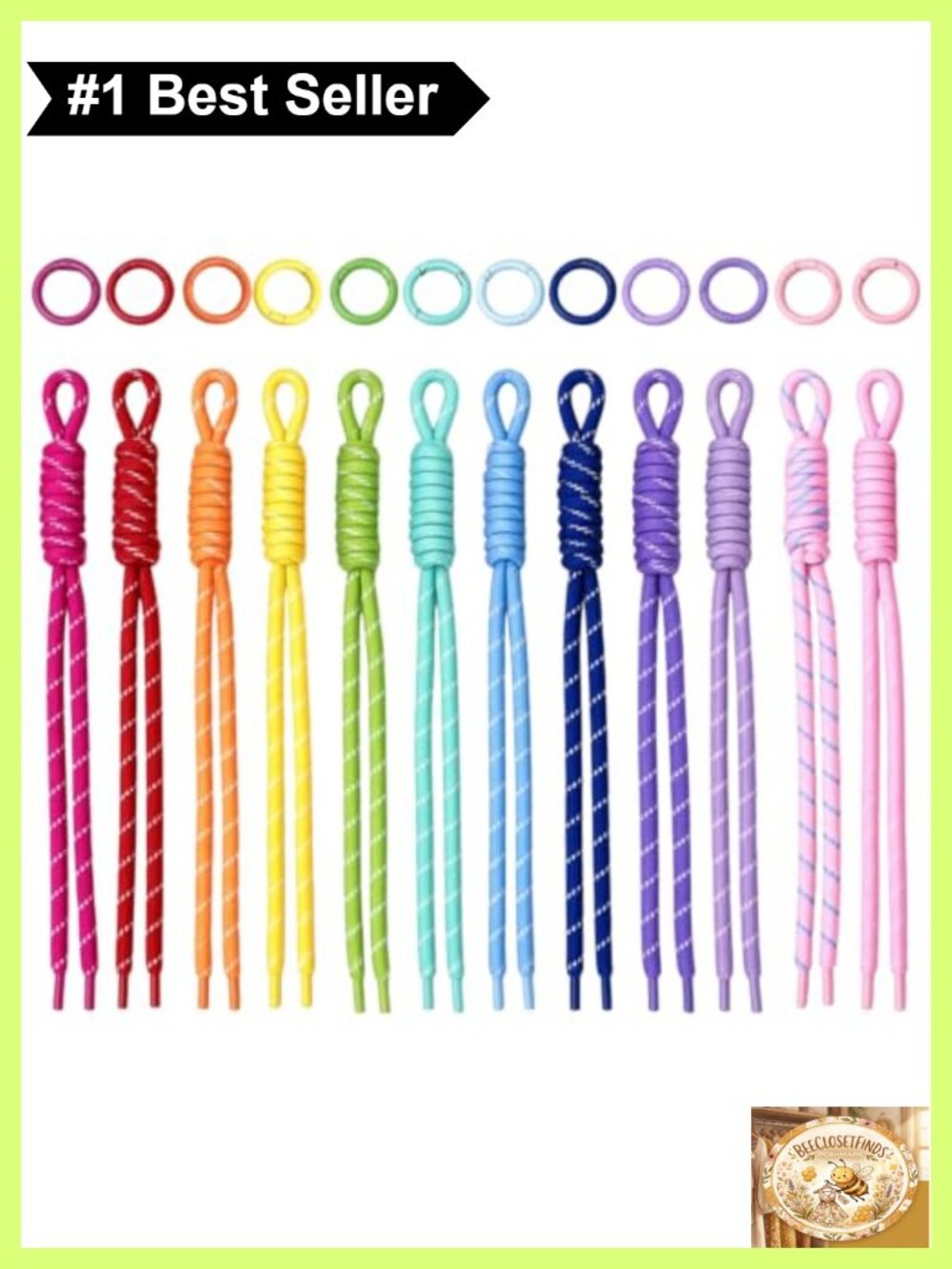 Braided Nylon Paracord Keychain Bag Charms Set of 12 - Lightweight Metal Clasp